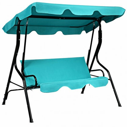 3 Seat Outdoor Patio Canopy Swing with Cushioned Steel Frame-Blue - Color: Blue