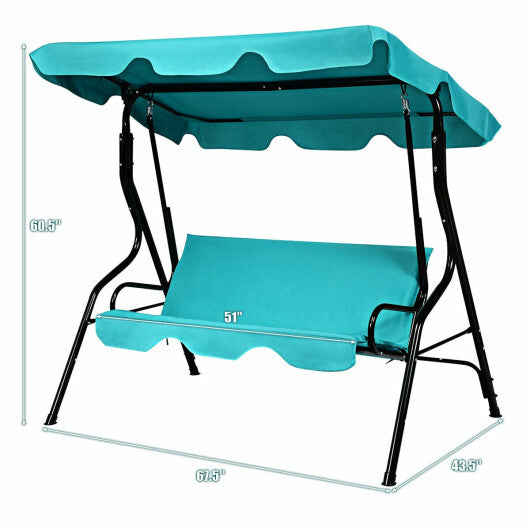 3 Seat Outdoor Patio Canopy Swing with Cushioned Steel Frame-Blue - Color: Blue