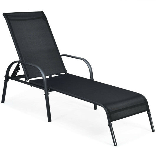 Adjustable Patio Chaise Folding Lounge Chair with Backrest-Black - Color: Black