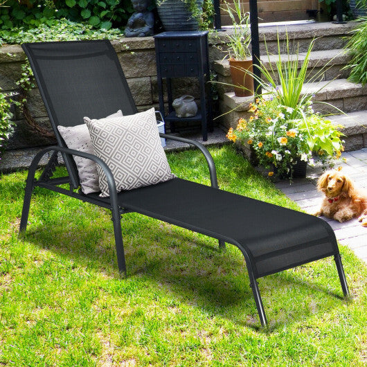 Adjustable Patio Chaise Folding Lounge Chair with Backrest-Black - Color: Black