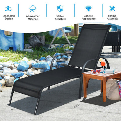 Adjustable Patio Chaise Folding Lounge Chair with Backrest-Black - Color: Black