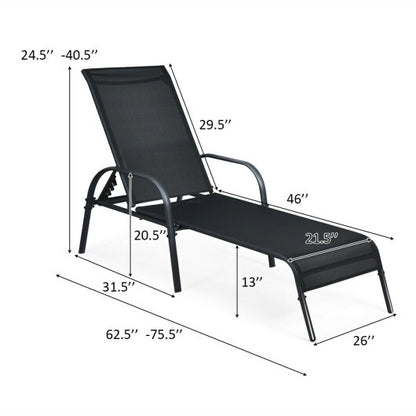 Adjustable Patio Chaise Folding Lounge Chair with Backrest-Black - Color: Black