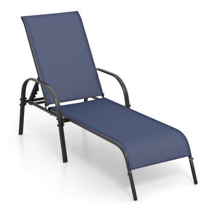 Adjustable Patio Chaise Folding Lounge Chair with Backrest-Navy - Color: Navy