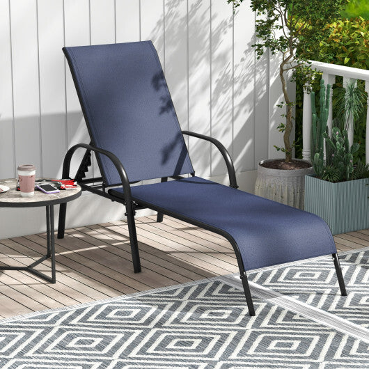 Adjustable Patio Chaise Folding Lounge Chair with Backrest-Navy - Color: Navy