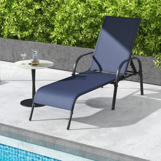 Adjustable Patio Chaise Folding Lounge Chair with Backrest-Navy - Color: Navy