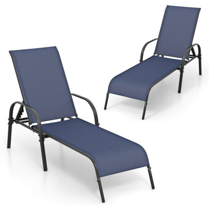 Adjustable Patio Chaise Folding Lounge Chair with Backrest-Navy - Color: Navy