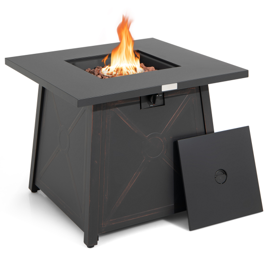 30 Inch Square Propane Gas Fire Table with Waterproof Cover - Color: Black