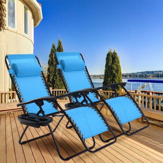 2 Pieces Folding Lounge Chair with Zero Gravity-Light Blue - Color: Light Blue