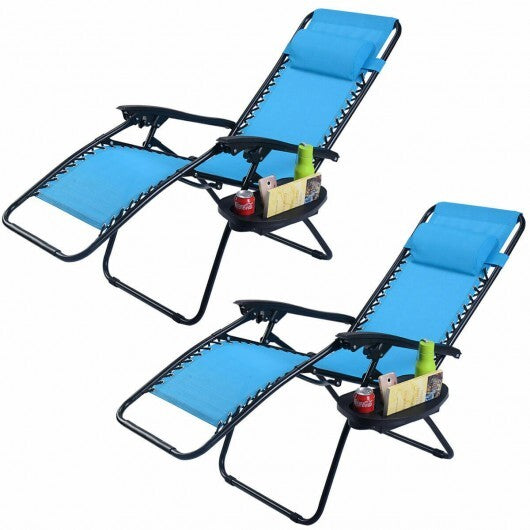 2 Pieces Folding Lounge Chair with Zero Gravity-Light Blue - Color: Light Blue