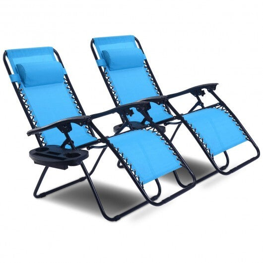 2 Pieces Folding Lounge Chair with Zero Gravity-Light Blue - Color: Light Blue