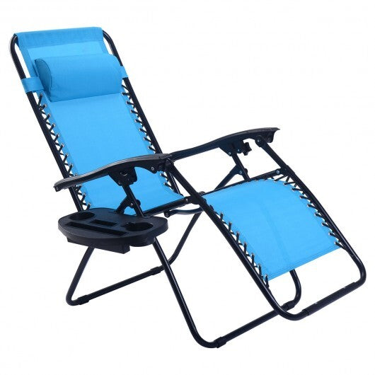 2 Pieces Folding Lounge Chair with Zero Gravity-Light Blue - Color: Light Blue