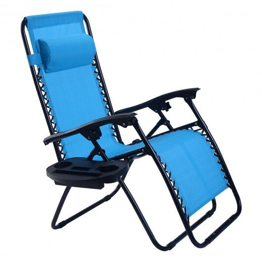 2 Pieces Folding Lounge Chair with Zero Gravity-Light Blue - Color: Light Blue