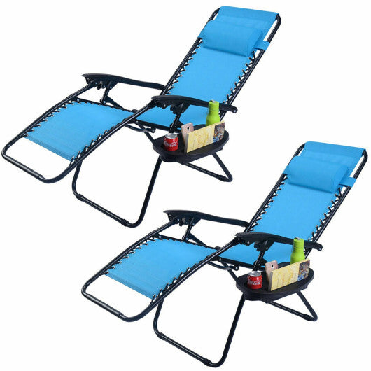 2 Pieces Folding Lounge Chair with Zero Gravity-Light Blue - Color: Light Blue