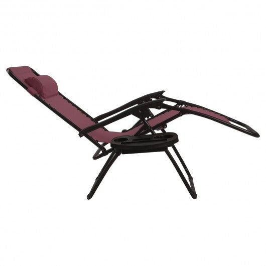 2 Pieces Folding Lounge Chair with Zero Gravity-Dark Red - Color: Dark Red