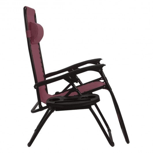 2 Pieces Folding Lounge Chair with Zero Gravity-Dark Red - Color: Dark Red