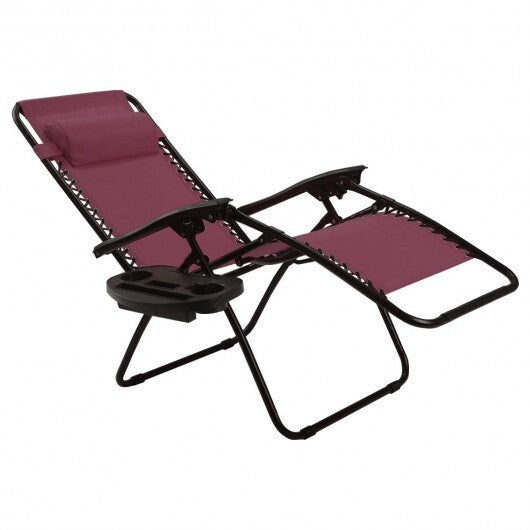 2 Pieces Folding Lounge Chair with Zero Gravity-Dark Red - Color: Dark Red