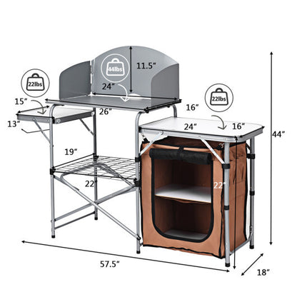 Foldable Outdoor BBQ Portable Grilling Table With Windscreen Bag - Color: Brown