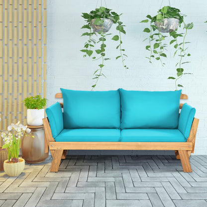 Adjustable  Patio Convertible Sofa with Thick Cushion-Turquoise - Color: Turquoise