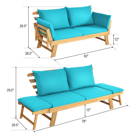 Adjustable  Patio Convertible Sofa with Thick Cushion-Turquoise - Color: Turquoise