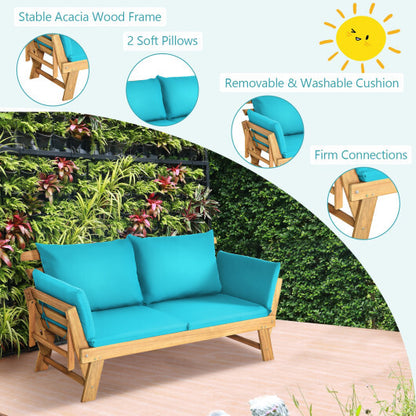 Adjustable  Patio Convertible Sofa with Thick Cushion-Turquoise - Color: Turquoise