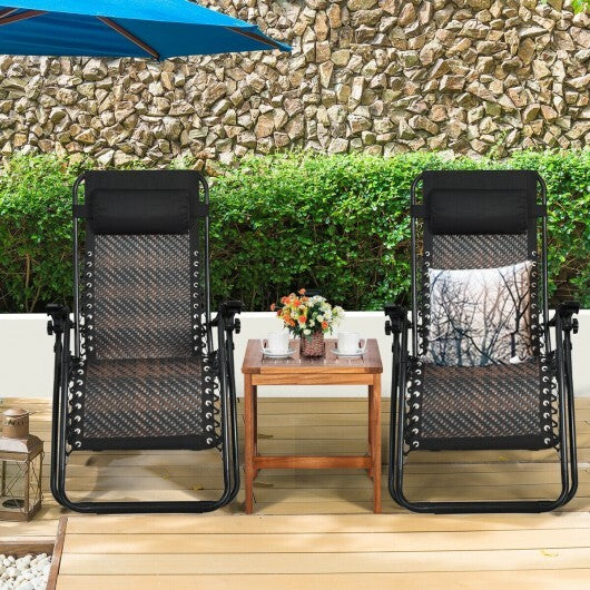 2 Pieces Folding Patio Rattan Zero Gravity Lounge Chair-Brown - Color: Brown