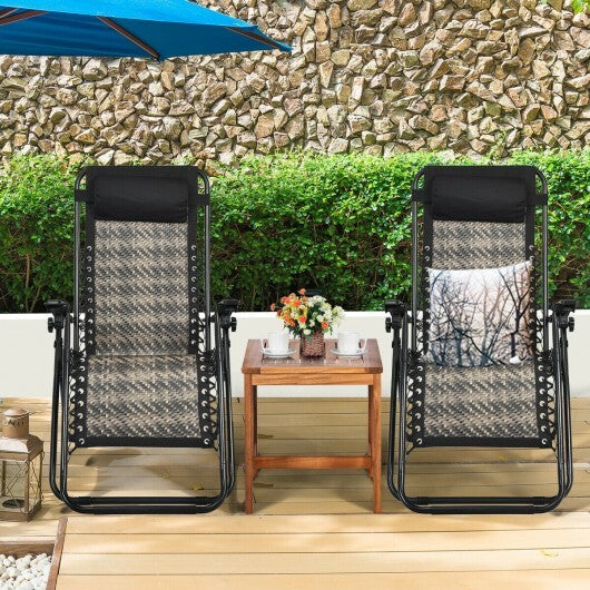 2 Pieces Folding Patio Rattan Zero Gravity Lounge Chair-Gray - Color: Gray