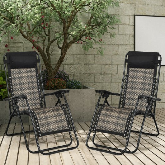 2 Pieces Folding Patio Rattan Zero Gravity Lounge Chair-Gray - Color: Gray