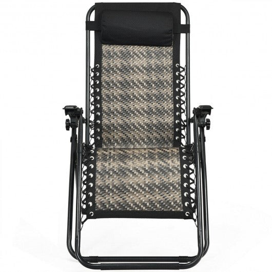 2 Pieces Folding Patio Rattan Zero Gravity Lounge Chair-Gray - Color: Gray