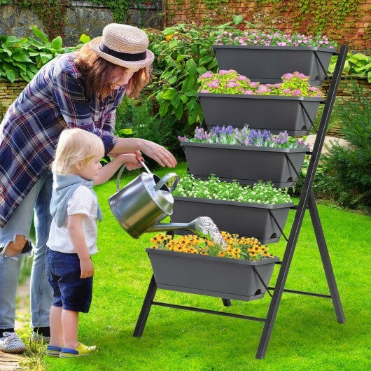 5-Tier Raised Garden Bed with Water Drainage for Flowers Vegetables - Color: Black