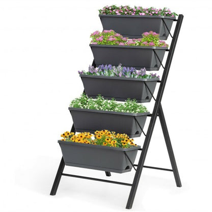 5-Tier Raised Garden Bed with Water Drainage for Flowers Vegetables - Color: Black