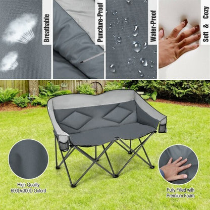 Folding Camping Chair with Bags and Padded Backrest-Gray - Color: Gray