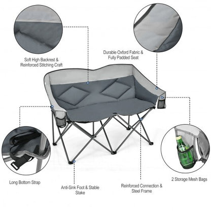 Folding Camping Chair with Bags and Padded Backrest-Gray - Color: Gray