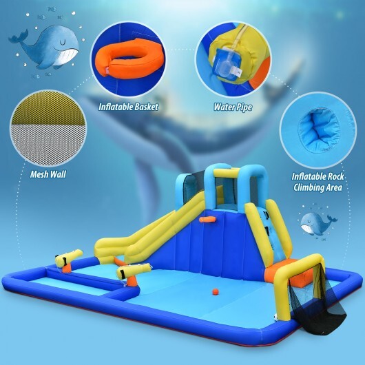 6-in-1 Inflatable Water Slide Jumping House without Blower - Color: Blue