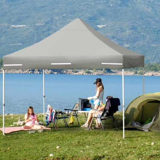 10 x 10 Feet Pop up Gazebo with 4 Height and Adjust Folding Awning-Gray - Color: Gray