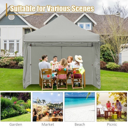 10 x 10 Feet Pop up Gazebo with 4 Height and Adjust Folding Awning-Gray - Color: Gray