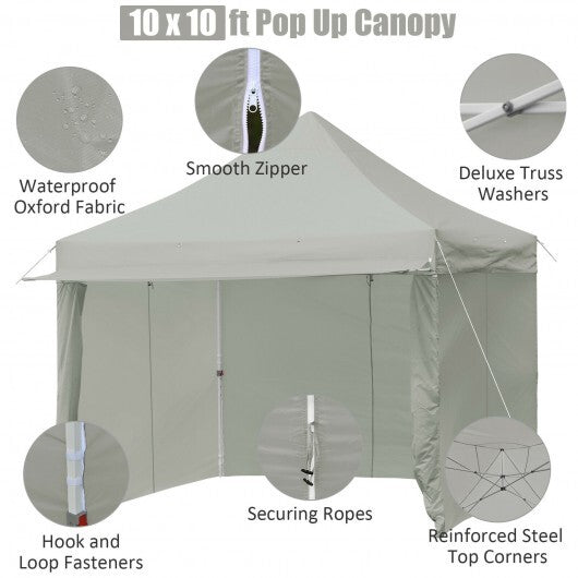 10 x 10 Feet Pop up Gazebo with 4 Height and Adjust Folding Awning-Gray - Color: Gray