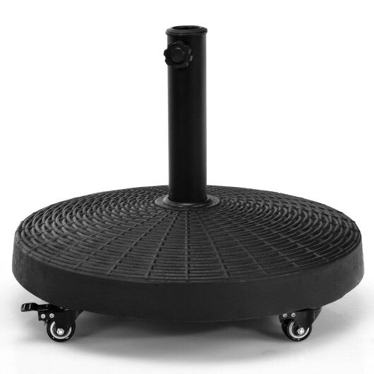 50 LBS Patio Wicker Style Resin Umbrella Base Stand Heavy Duty with Wheels - Color: Black