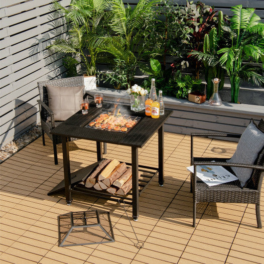 31 Inch Outdoor Fire Pit Dining Table with Cooking BBQ Grate - Color: Black