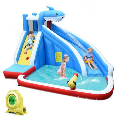 4-in-1 Inflatable Water Slide Park with Long Slide and 735W Blower - Color: Blue