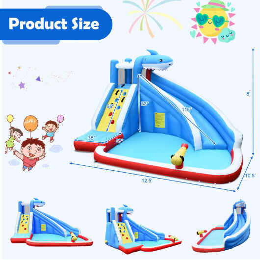 4-in-1 Inflatable Water Slide Park with Long Slide and 735W Blower - Color: Blue