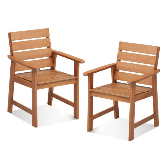 2 Piece Patio Hardwood Chair with Slatted Seat and Inclined Backrest - Color: Natural