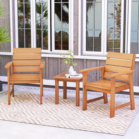 2 Piece Patio Hardwood Chair with Slatted Seat and Inclined Backrest - Color: Natural