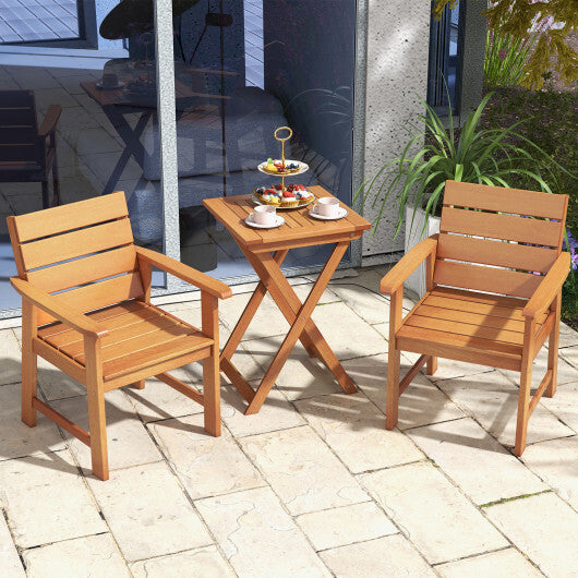 2 Piece Patio Hardwood Chair with Slatted Seat and Inclined Backrest - Color: Natural