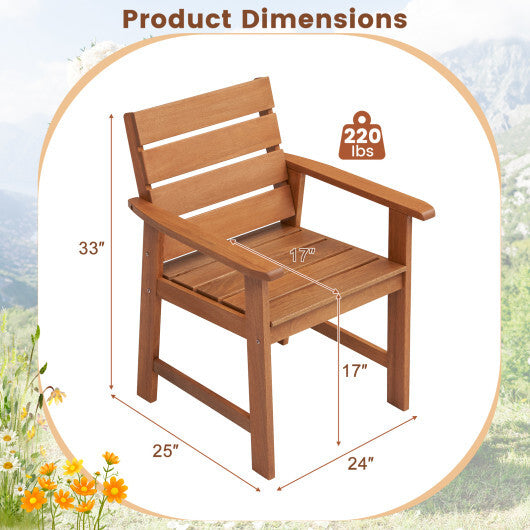 2 Piece Patio Hardwood Chair with Slatted Seat and Inclined Backrest - Color: Natural