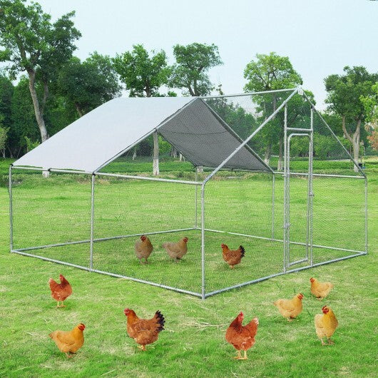 13 x 13 Feet Walk-in Chicken Coop with Waterproof Cover for Outdoor Backyard Farm - Color: White