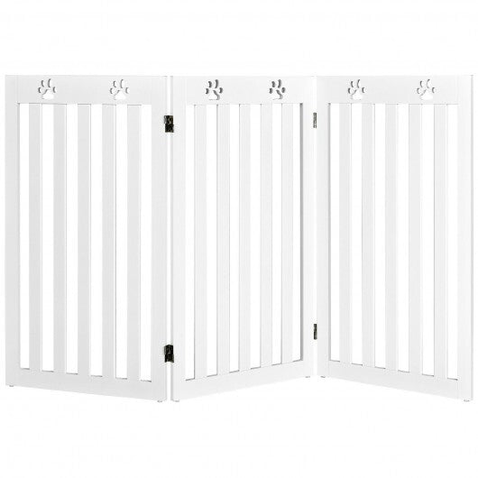 36 Inch Folding Wooden Freestanding Pet Gate Dog Gate with 360 Flexible Hinge-White - Color: White