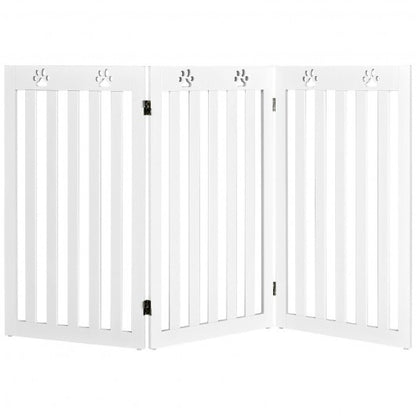 36 Inch Folding Wooden Freestanding Pet Gate Dog Gate with 360 Flexible Hinge-White - Color: White