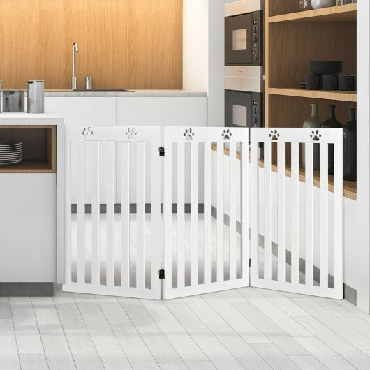 36 Inch Folding Wooden Freestanding Pet Gate Dog Gate with 360 Flexible Hinge-White - Color: White