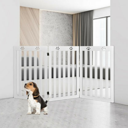 36 Inch Folding Wooden Freestanding Pet Gate Dog Gate with 360 Flexible Hinge-White - Color: White