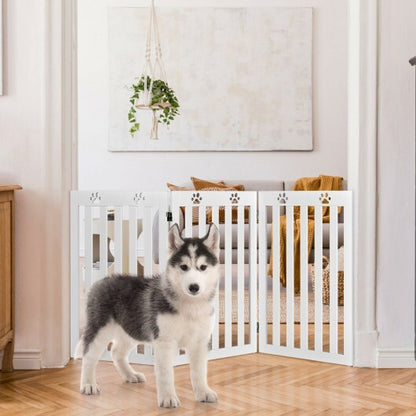 36 Inch Folding Wooden Freestanding Pet Gate Dog Gate with 360 Flexible Hinge-White - Color: White